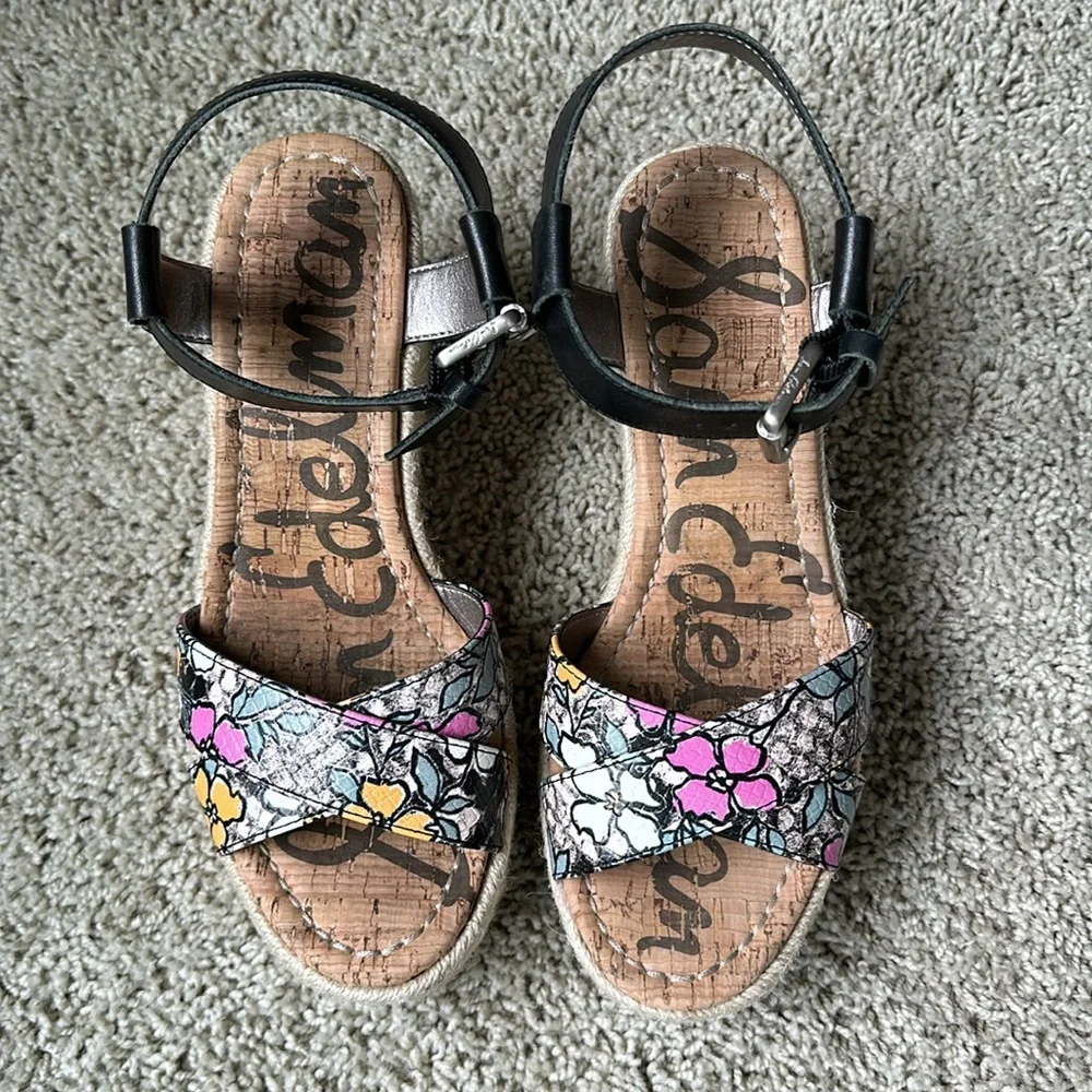 Sam Edelman Destin Wedge Espadrille Sandals sz 6 Women’s Floral Platform Shoes
